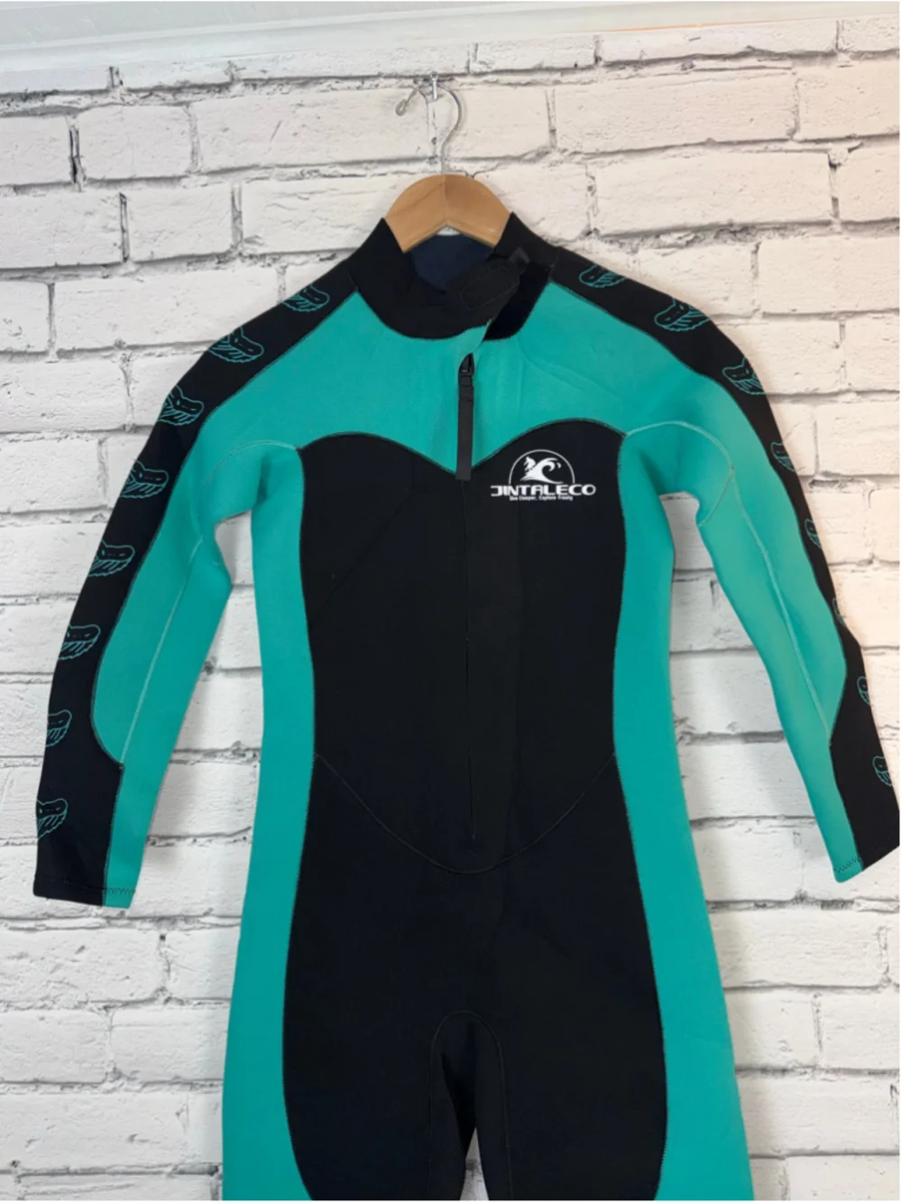 Women's Jintaleco Wetsuit One Piece Swimsuit Black Teal Neoprene Cold Water NWOT
